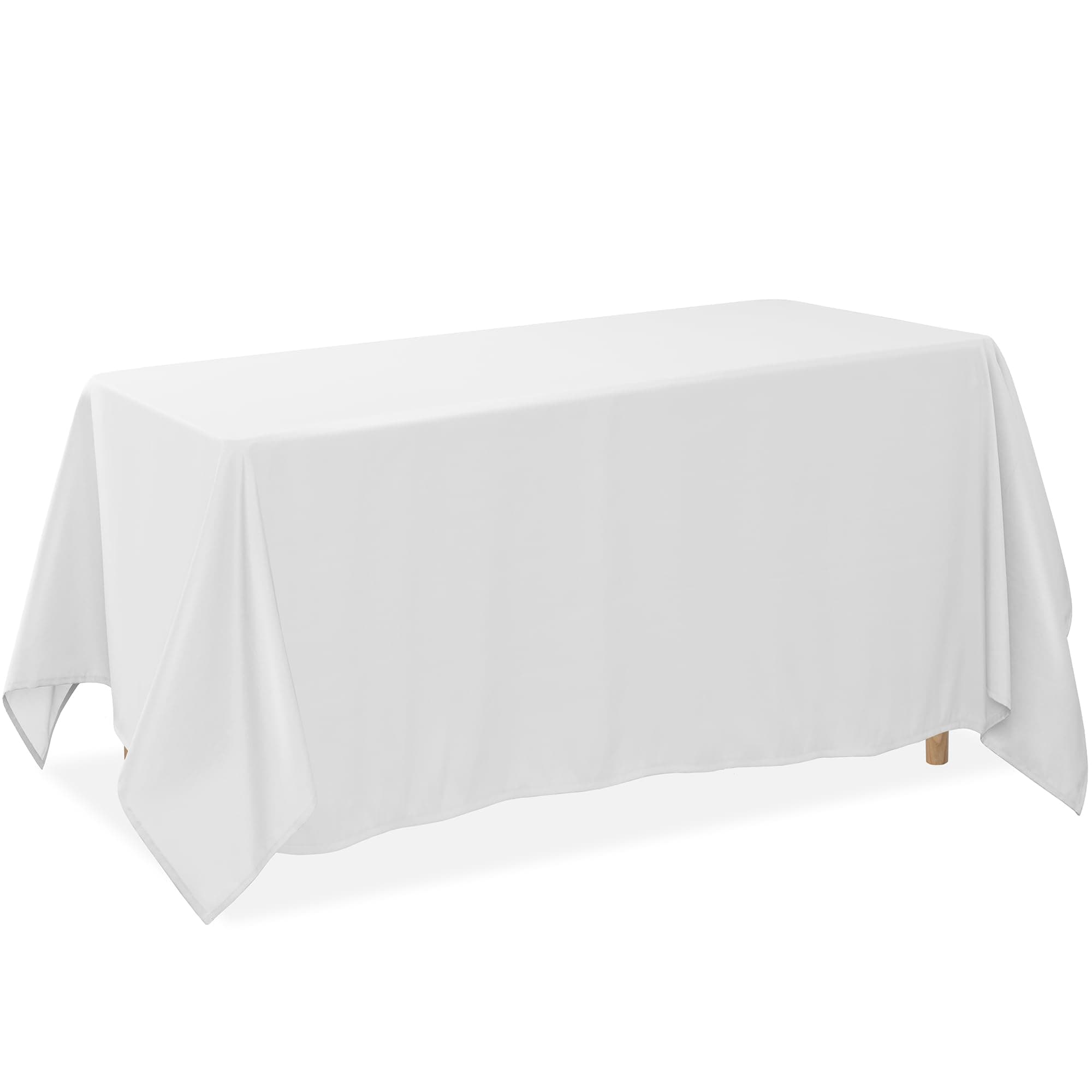 Lann's Linens 90 x 132 Inch Rectangular Tablecloth, Washable Polyester Fabric Table Cloth for Dining Tables, Parties, Restaurants, Weddings - White
