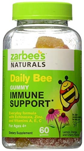 Zarbee's Naturals Daily Bee Gummy Immune Support Everyday Formula Dietary Supplement with Echinacea, Zinc, and Vitamins A, E, & C, Lemon, Orange & Cherry Flavors, 60 Gummies