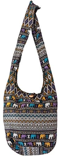SLING Bag COTTON 40 PRINTs Men or Women CROSSBODY bag LARGE BOHO hippie hobo handbag (PAISLEY Grey Black)