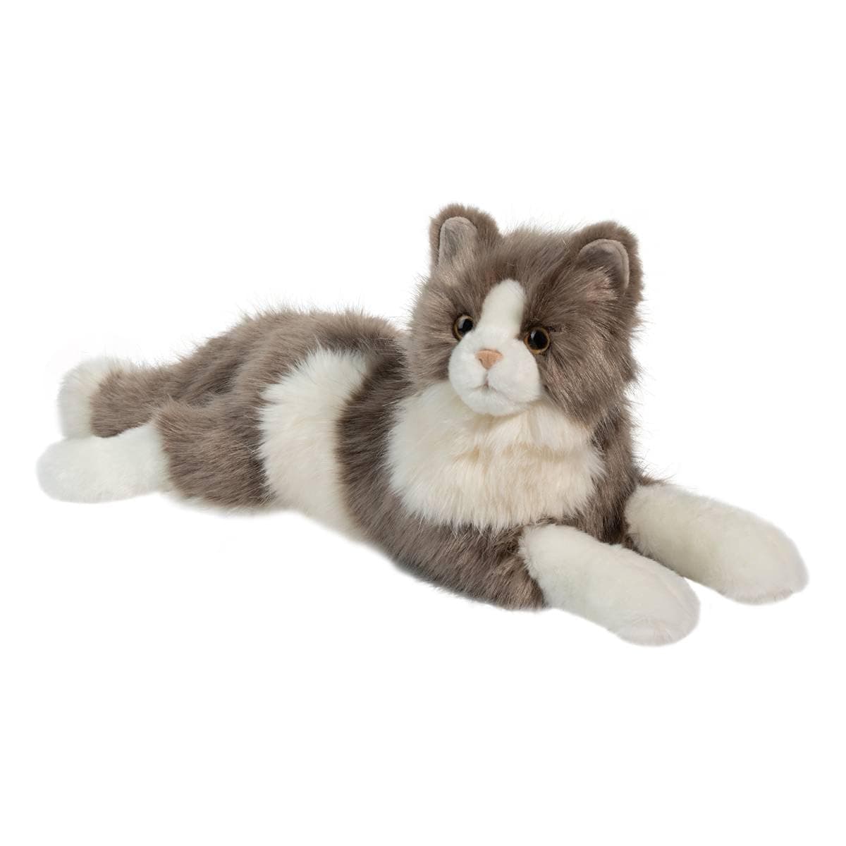 Douglas Cuddle Toys Gretta 24" DLUX Lying Grey Cat Plush Animal Long Hair