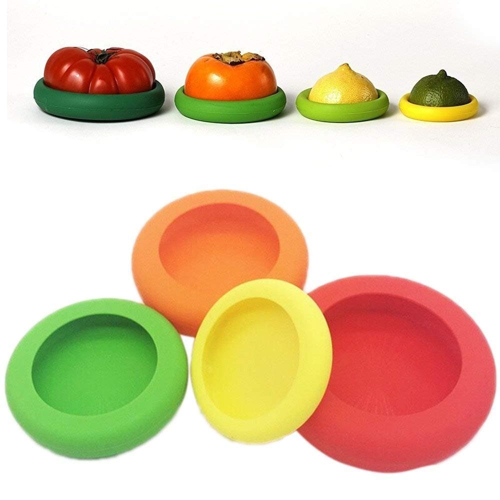 HANGMU Reusable Silicone Food Savers Protectors Caps for Jars and Cans food Storage Cover Containers Set for Fruit and Vegetable Random Color, Set of 4