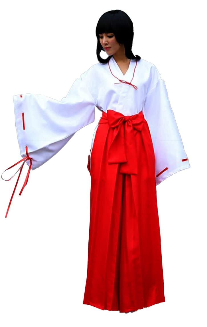 Kikyo Cosplay Kimono Red Costume Red Womens Miko Japanese Outifit Hakama