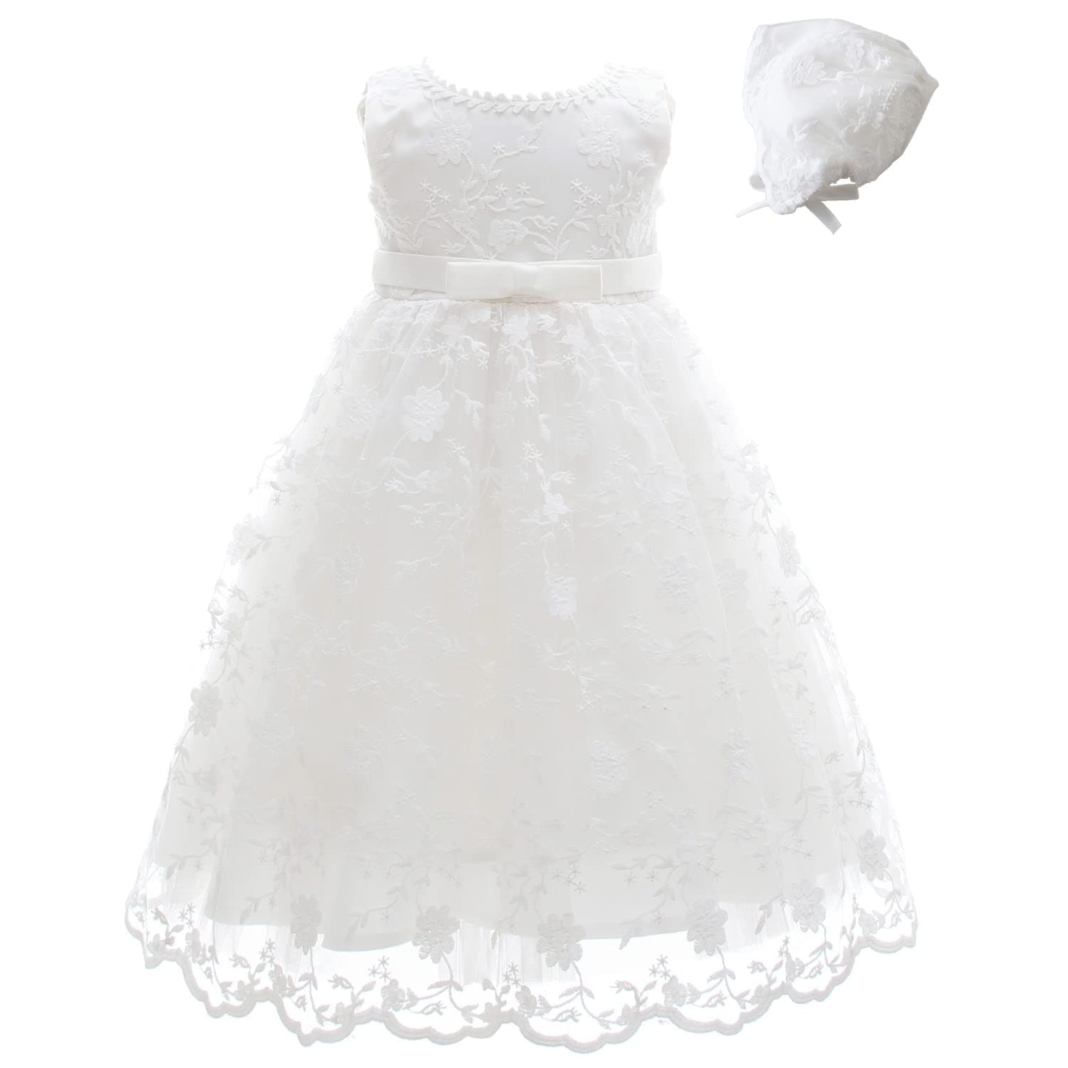 Baby Girls Lace Christening Baptism Gowns Dresses with Bonnet