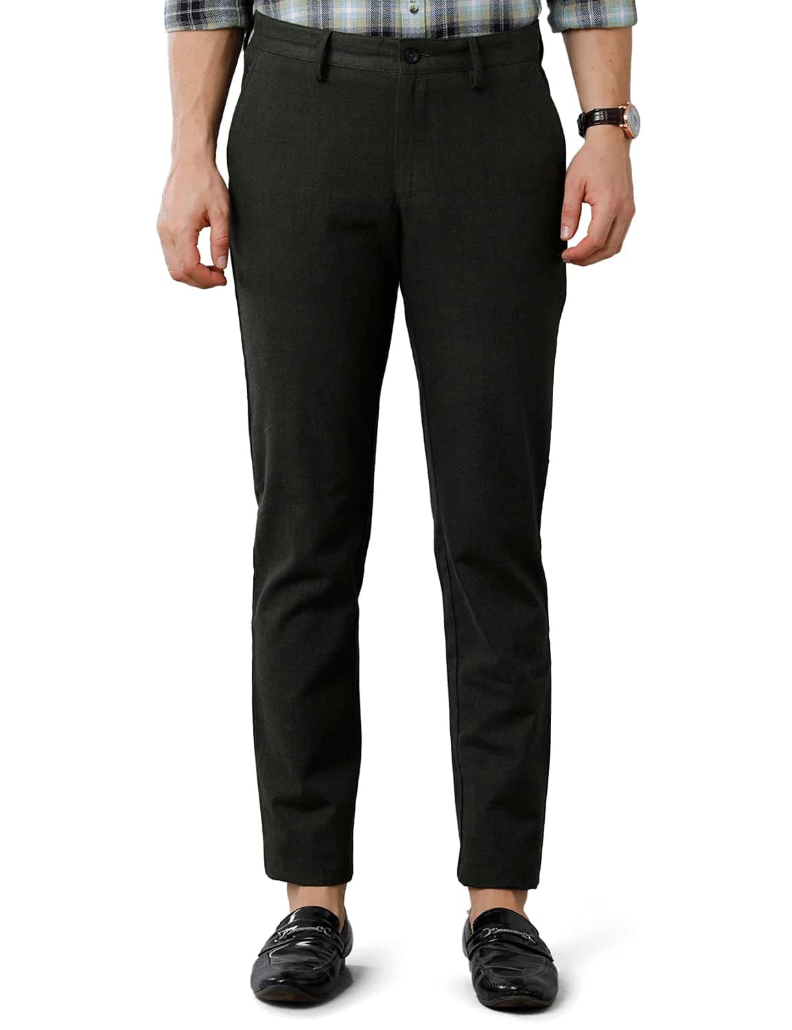 Cavallo by Linen Club Men's Cotton Linen Checks Slim Fit Casual Trouser