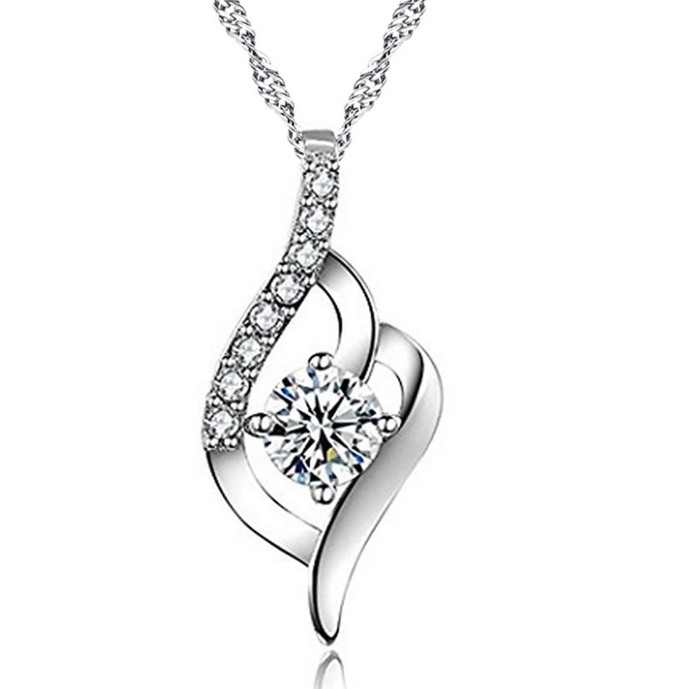 Wonvin Collection 925 Sterling Silver Statement Crystal Pendant Necklace for Women Fashion Jewelry Accessories