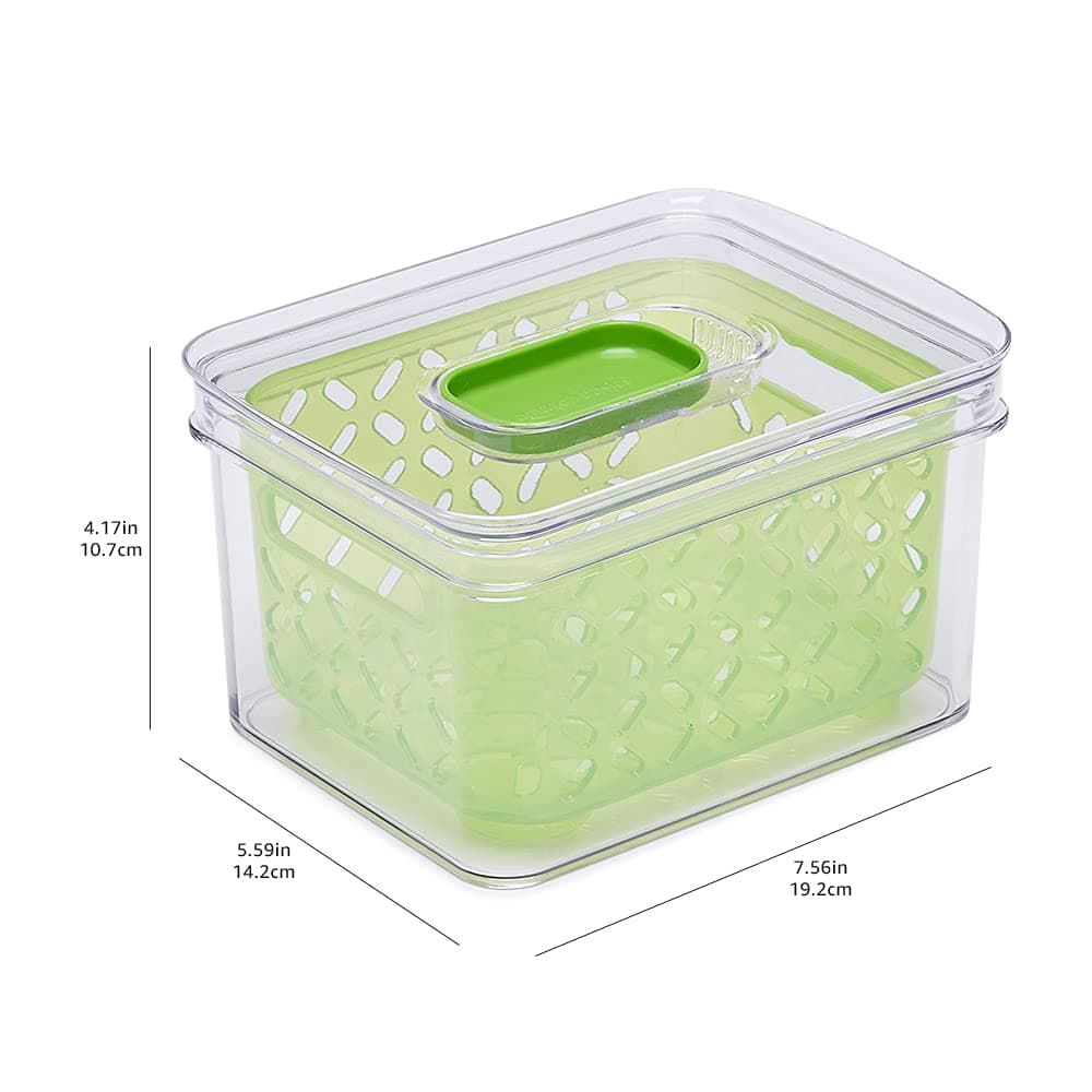 Amazon Basics Set of 2 Produce Food Saving Containers with Vented Lids, BPA Free Plastic - 2 Medium (1.9 Qt), Clear/Green