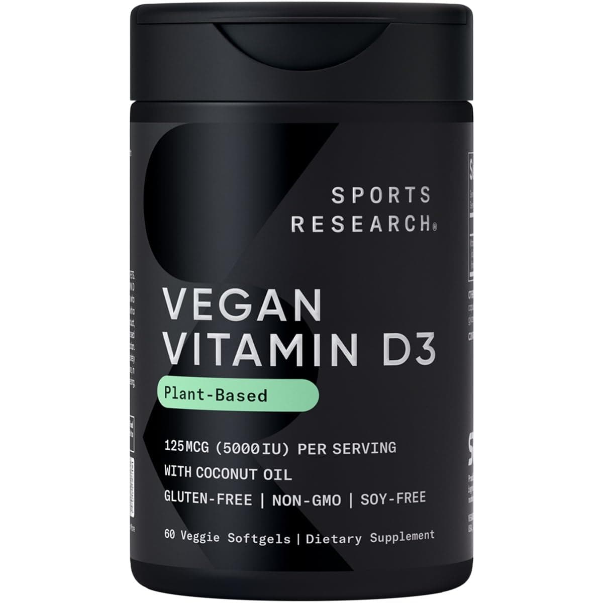 Sports Research, Vegan Vitamin D3, 125 mcg (5,000 IU), 60 Veggie Softgels