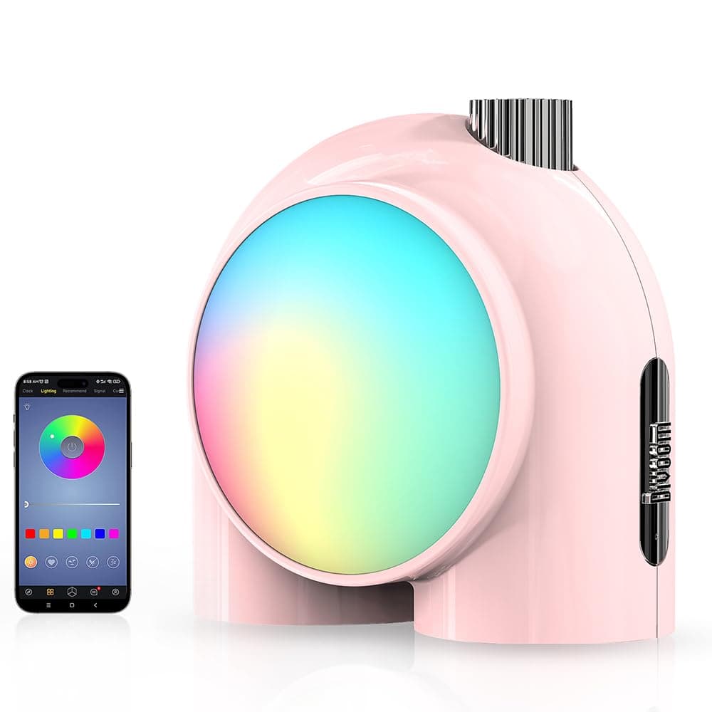 Divoom Planet-9 Smart Mood Lamp, Night Lights with Programmable RGB LED for Bedroom Gaming Room Office Cordless Table Lamp, Pink ﻿