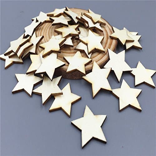 50/100 Pcs Wood Crafts Unfinished, Wooden Star Cutouts Craft Shapes Scrapbooking Embellishments Wood Pieces, Wood Crafts Art 25 mm (100 Pcs)