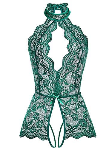 Bivan Women Lingerie One Piece Lace Bodysuit Sexy Teddy Babydoll(Green,Large)