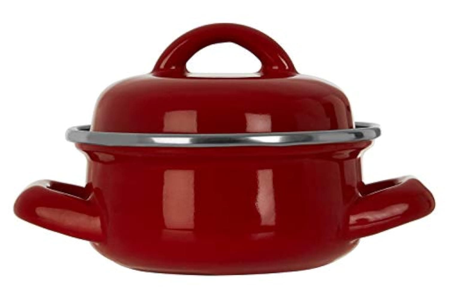 Porter Mini Casserole Dish with Lid, Wide Handles, Enamel, 0.4 litres - Red