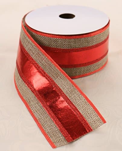 2 pieces Natural Jute Burlap Wired Ribbon Rolls Christmas Decoration, 5cm X 10 Yards (Style #2)