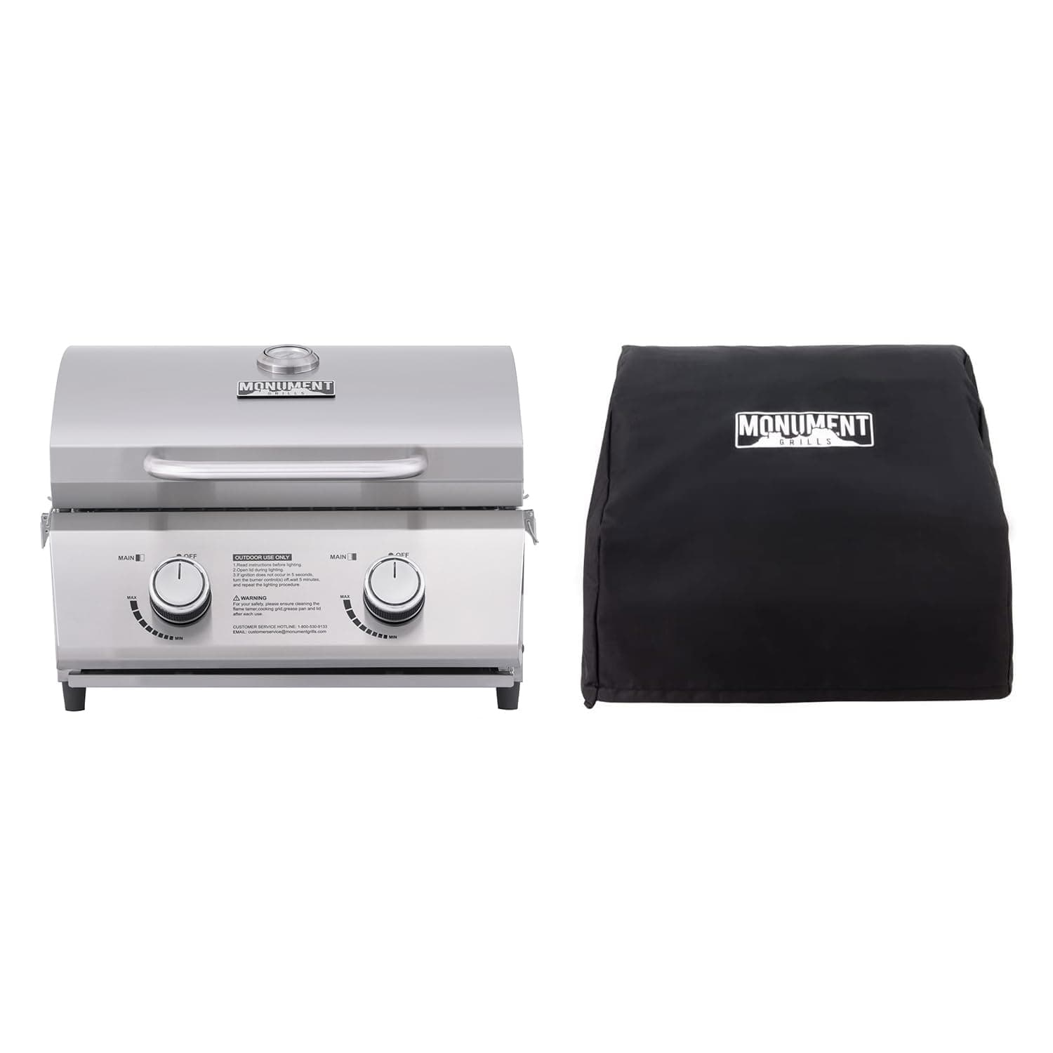Monument Grills Tabletop Propane Gas Grill for Outdoor Portable Camping Cooking with BBQ Cover(2 items)