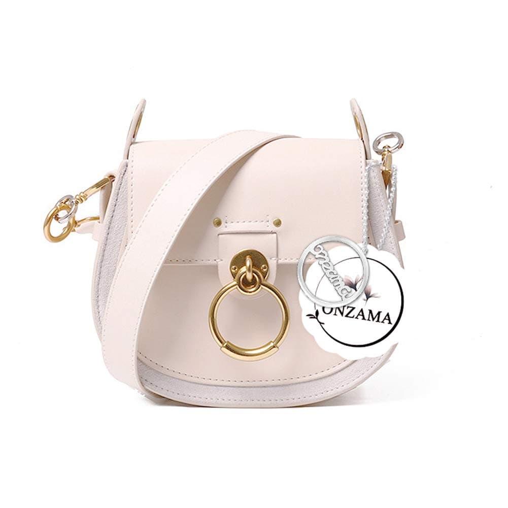 Onzama Women Designer Shoulder Saddle Purses Bracelet Crossbody Bags Cow Leather Ring Satchel (Cream)