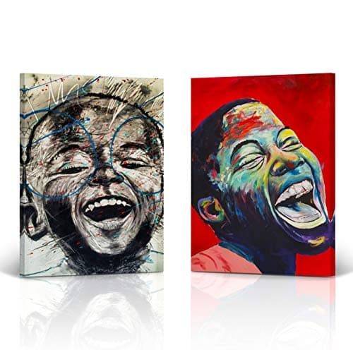 Buy4Wall Laughing African Kids Wall Art Two Piece Canvas Print Boys Portrait Oil Painting Decorative Art Home Decor Artwork Stretched and Framed - Ready to Hang -%100 Handmade in The USA 40x30