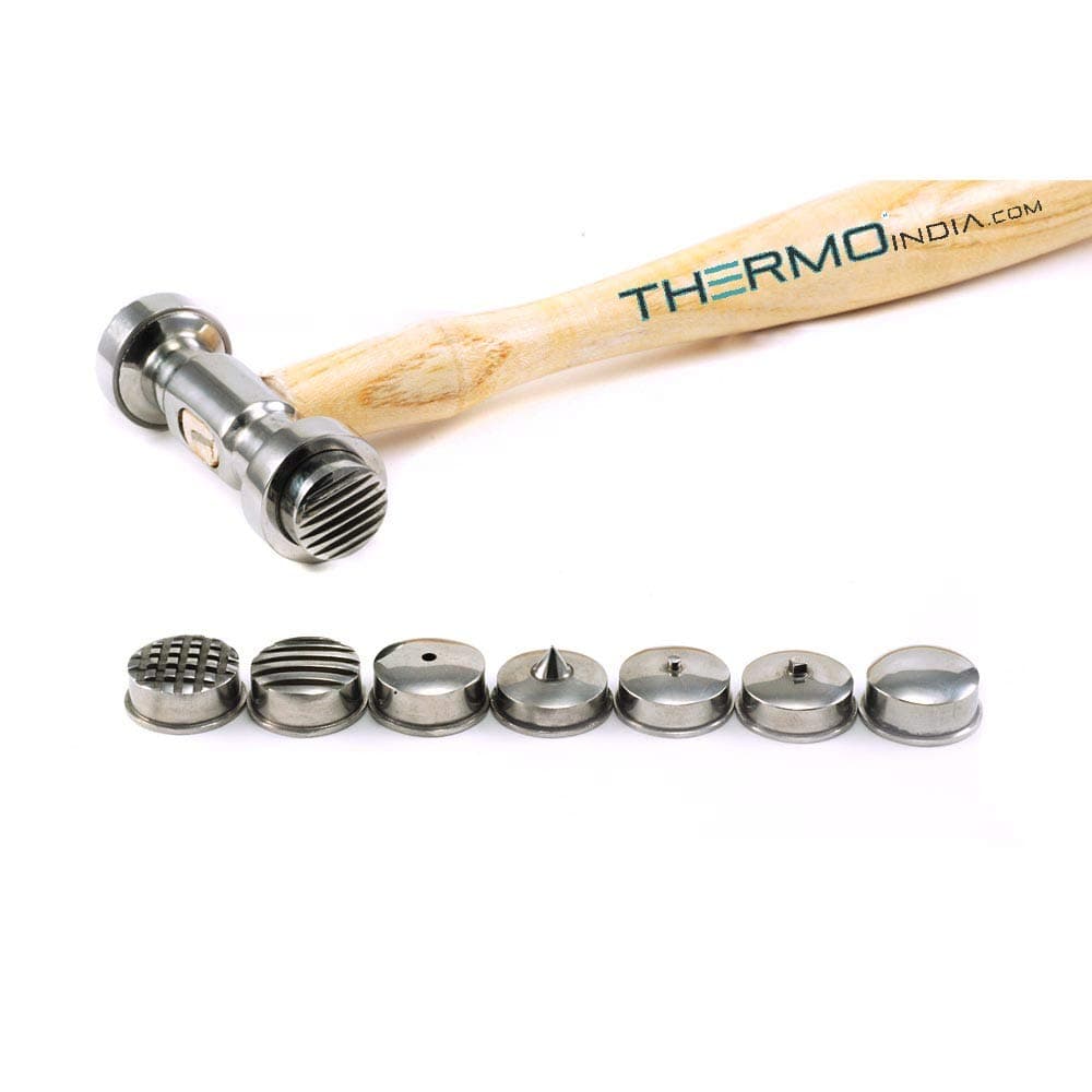 Thermo Texturing Hammer with 9 Different Interchangeable Tips/Texturing Metal Forming Jewelry Pattern Making Hammer (10.5" Long) - Made in Bharat
