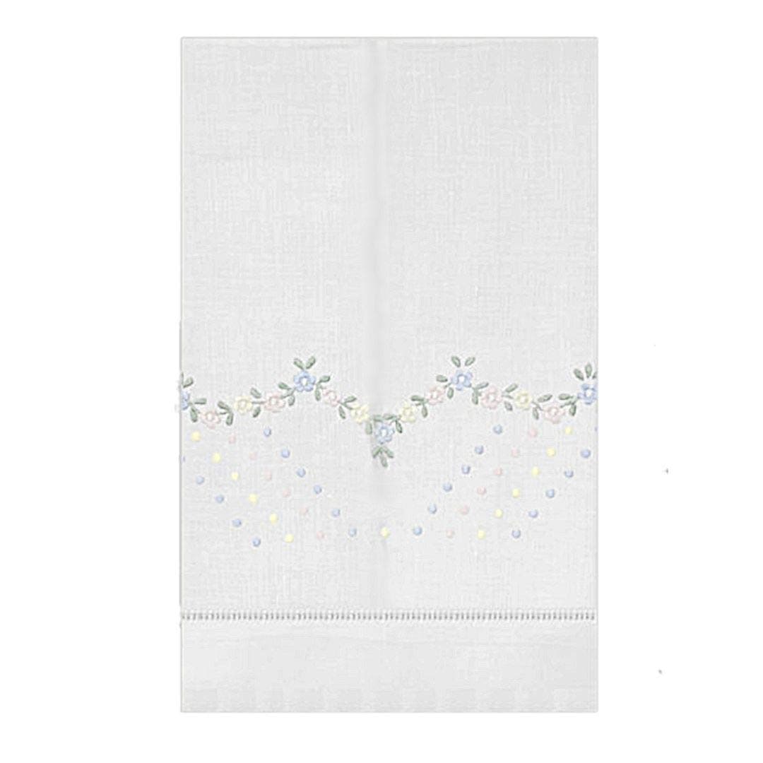 Brio Trends Guest Bath Tea Hand Towel White with Pastel Vine Garland Floral Embroidery Design 14 X 22 Inch
