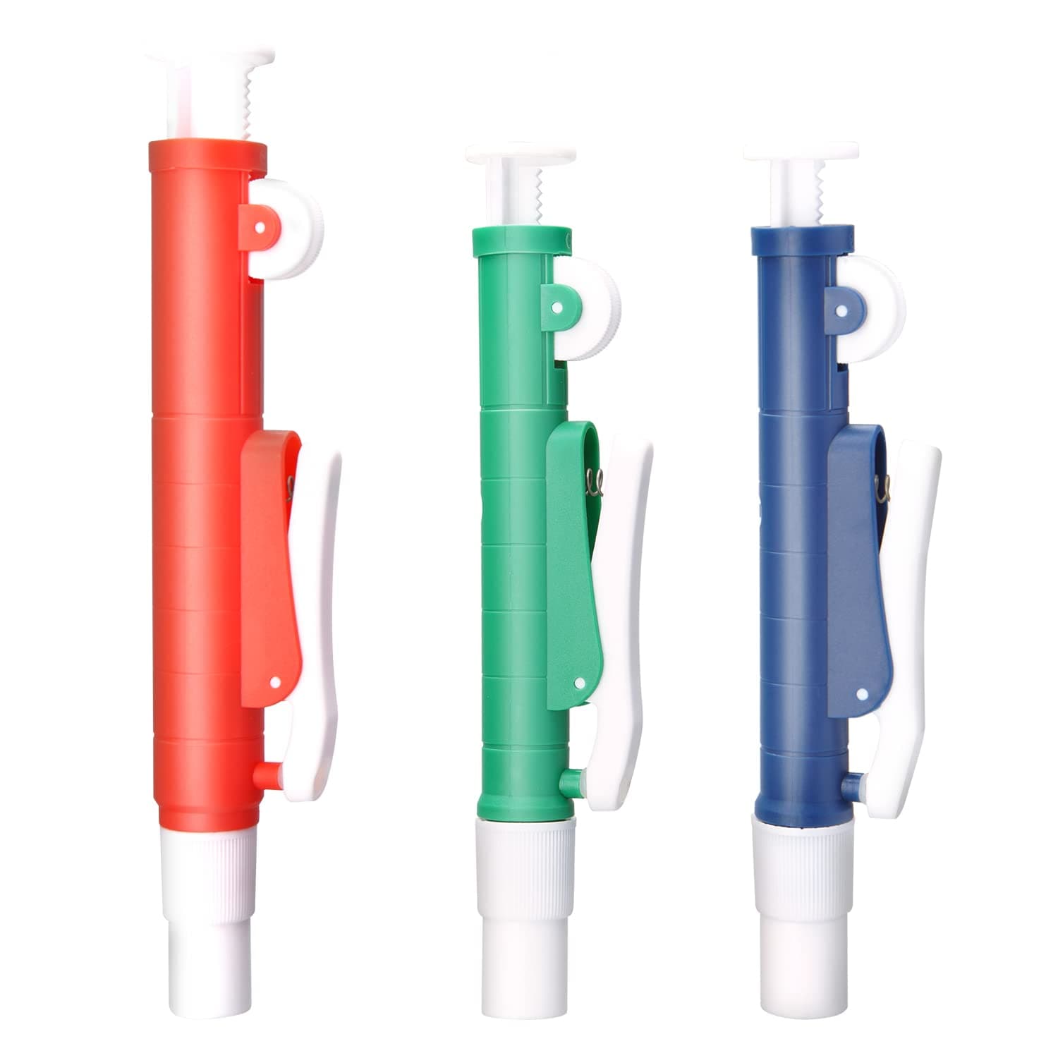 Pipette Pump，Set of 3 Lab Pipettes, 2ml Blue, 10ml Green, 25ml Red, Fit Plastic or Glass Pipettes