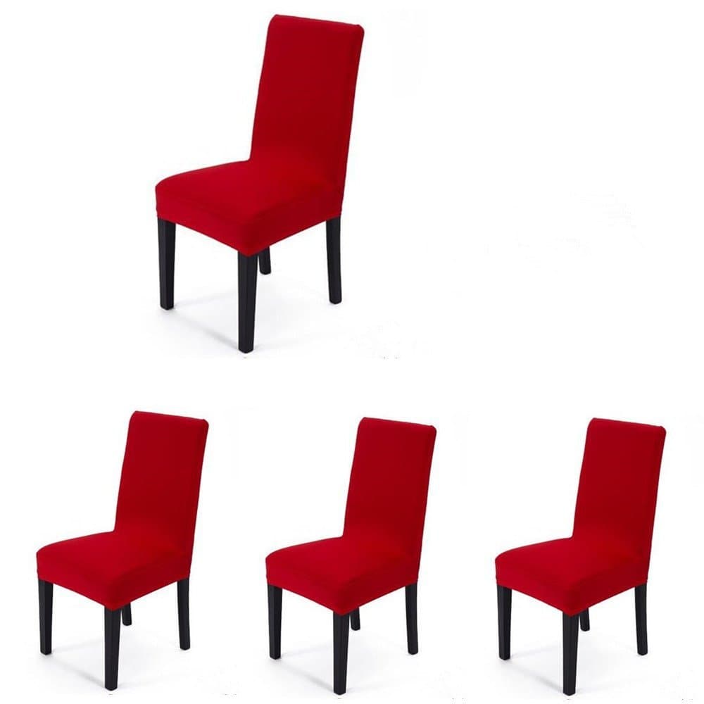 iEventStar 4 pieces Spandex Stretch Washable Dining Room Chair Cover Protector Seat Slipcovers (Red, 4)