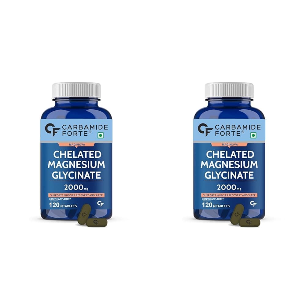 Carbamide Forte Chelated Magnesium Glycinate 2000mg Per Serving Supplement - 120 Veg Tablets (Pack of 2)