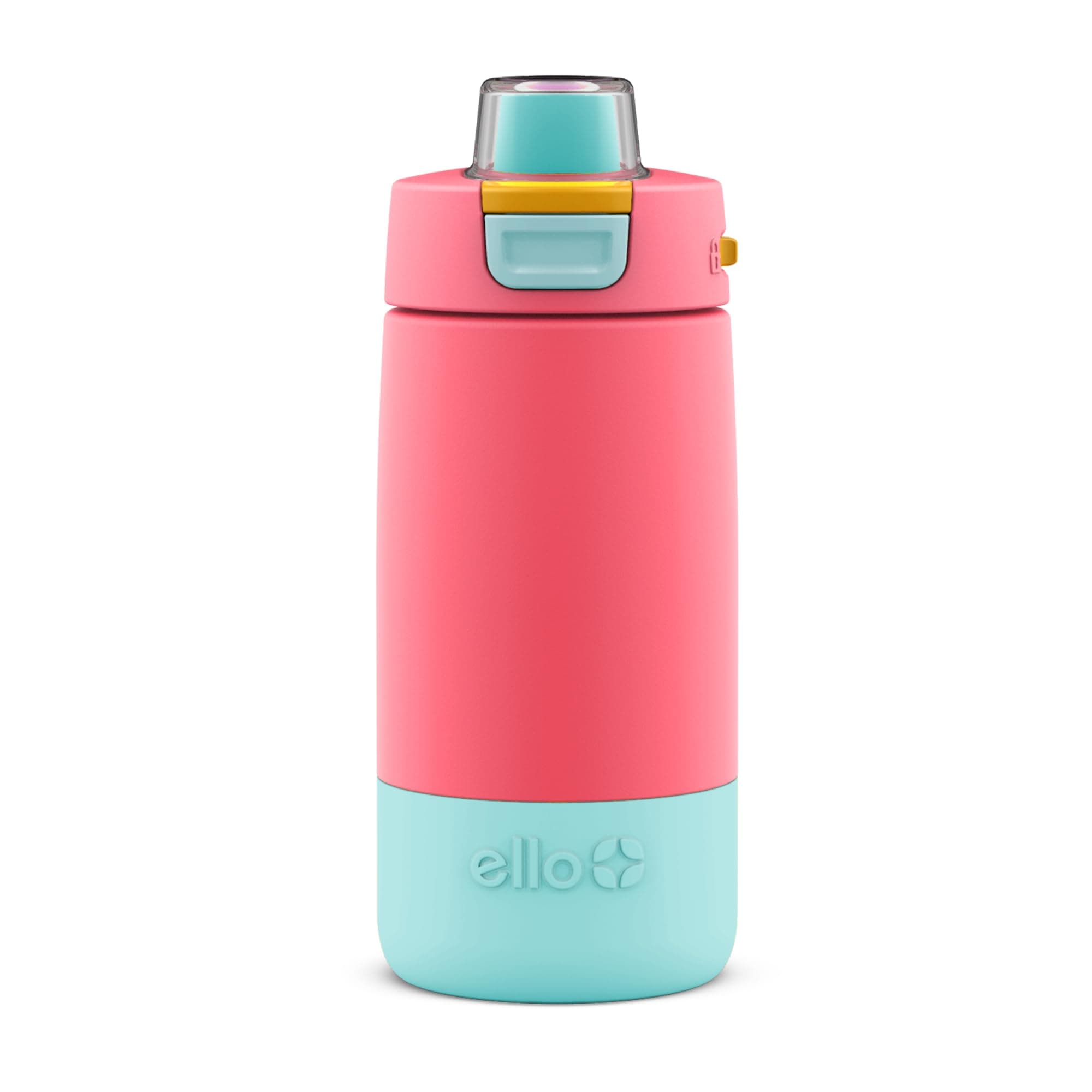 Ello Kids Colby 12oz Stainless Steel Insulated Water Bottle with Straw and Built-In Silicone Coaster Carrying Handle and Leak-Proof Locking Lid for School Backpack, Lunchbox, and Outdoor Sports