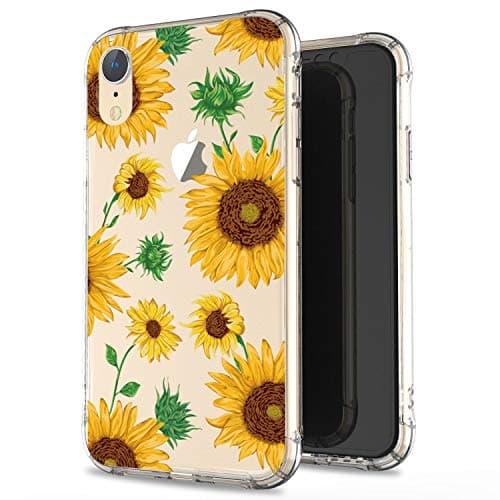 JIAXIUFEN Clear Case Cute Sunflowers Slim Shockproof Flower Floral Desgin Soft Flexible TPU Silicone Back Cover Phone Case for iPhone XR 2018 6.1 inch