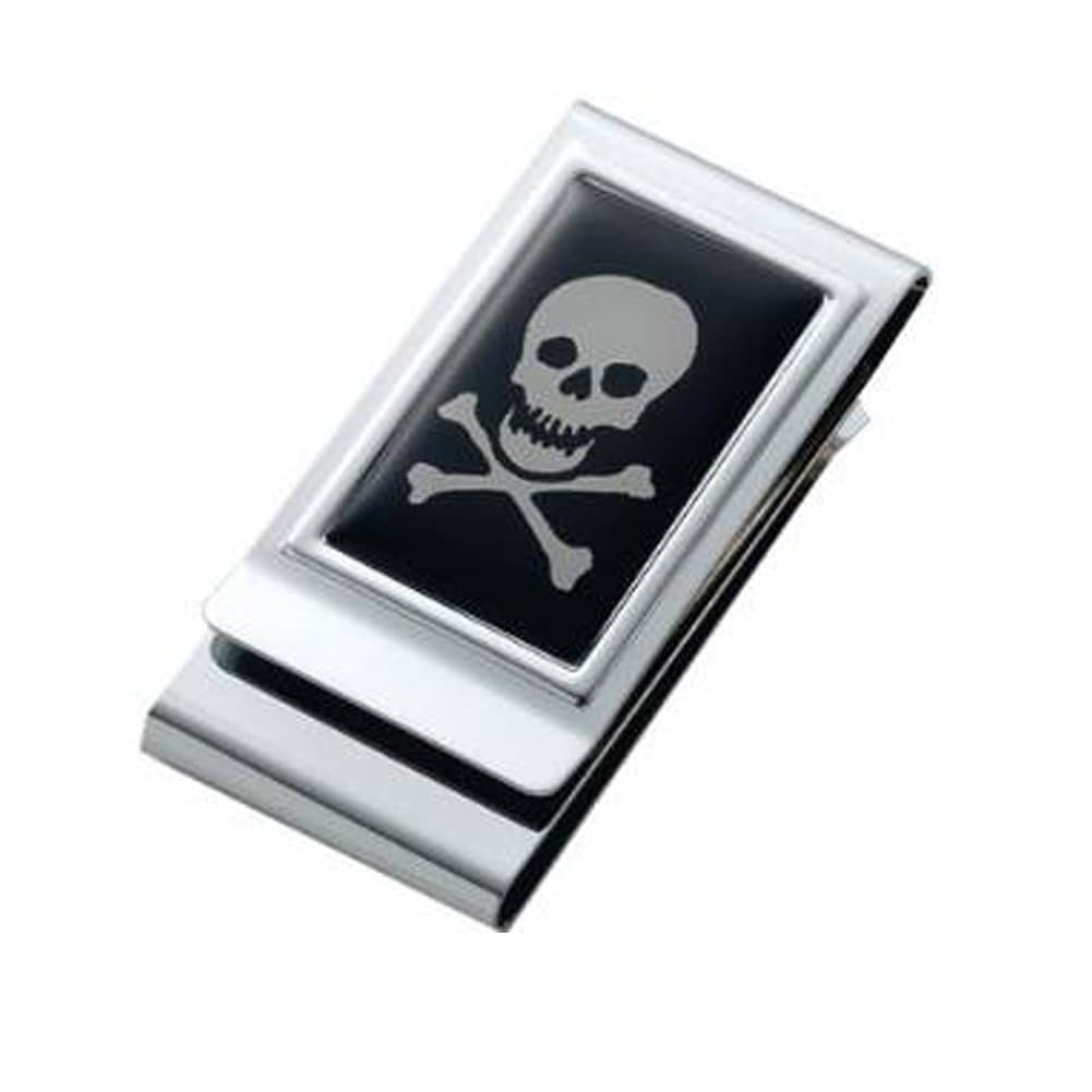 Money Clip Skull Bones Metal Chrome Plated 2 Sided