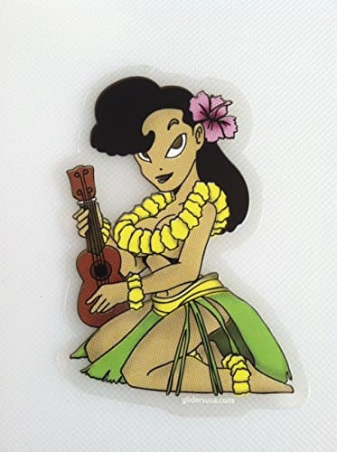 Hawaiian Hula Girl with Ukelele Yellow Flowers Sticker Decal