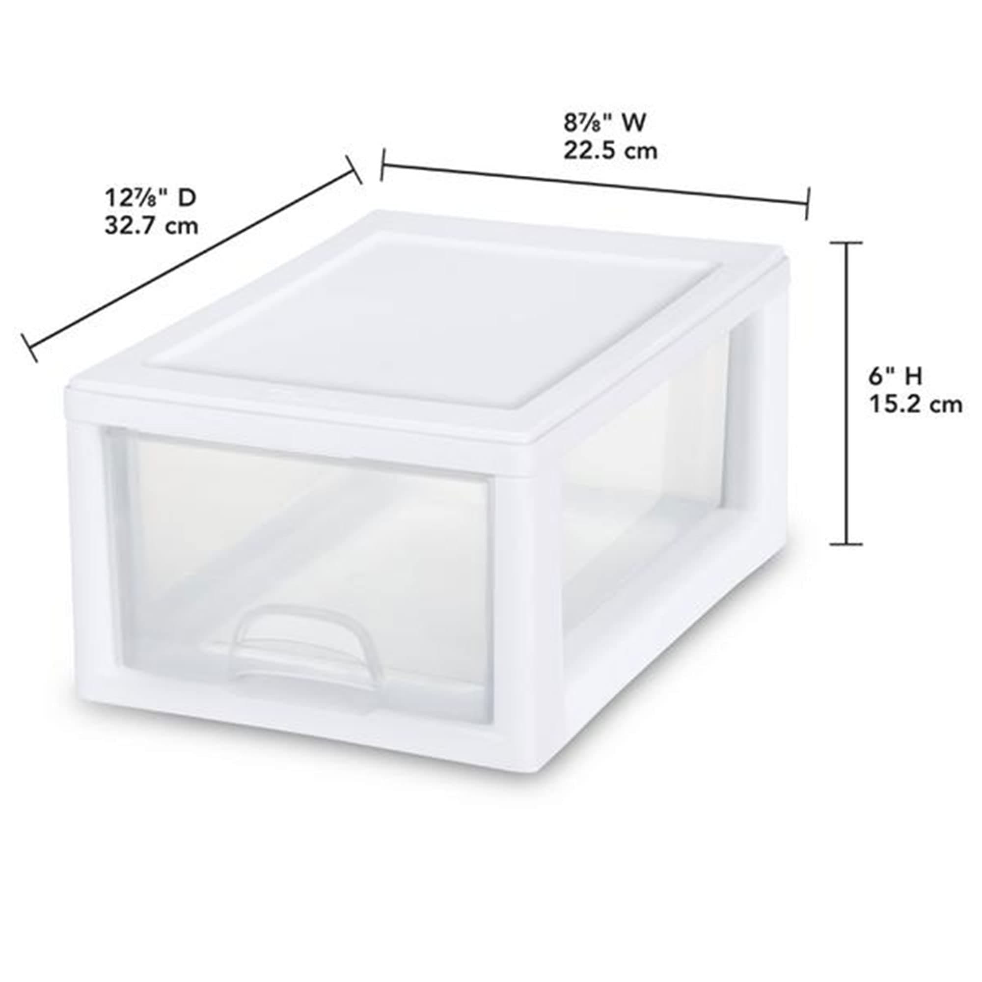 Sterilite 6 Quart Stacking Storage Drawer, Stackable Plastic Bin Drawer to Organize Shoes in Home Closet, White with Clear Drawer, 24-Pack