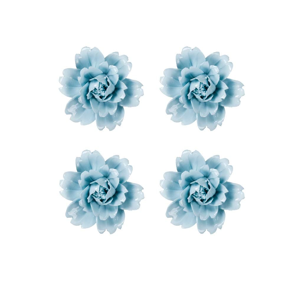 Insiswiner Ceramic Flowers 3D Wall Art Decor Handcrafted Sculpture Home Hanging Decoration for Living Room Bedroom Blue Peony (4 pack)