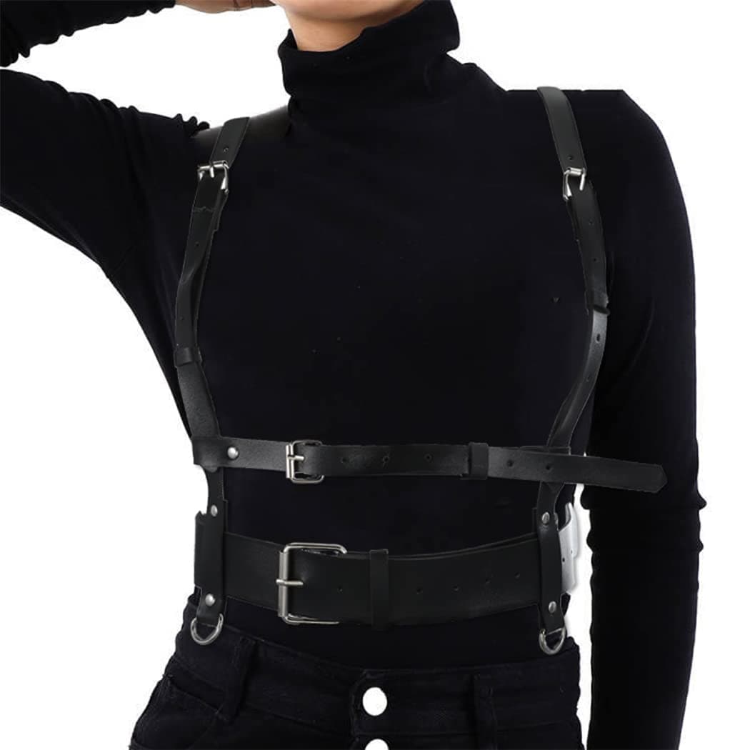 BODIY Punk Women Waist Belts PU Leather Fashion Body Chain Belt Circle Rave Halloween Accessories Belt Adjustable Gothic