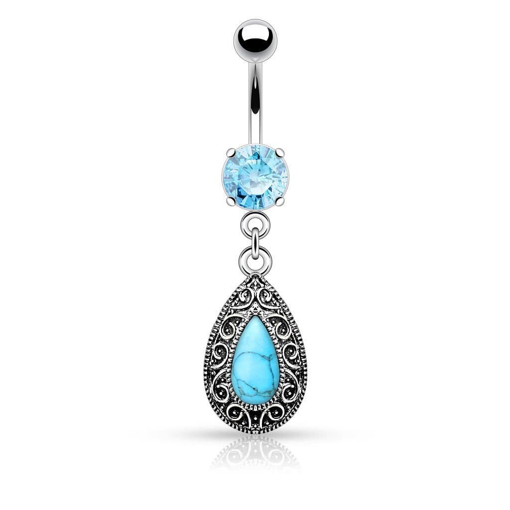 Covet Jewelry Turquoise Vintage Tear Drop Dangle Belly Button Ring