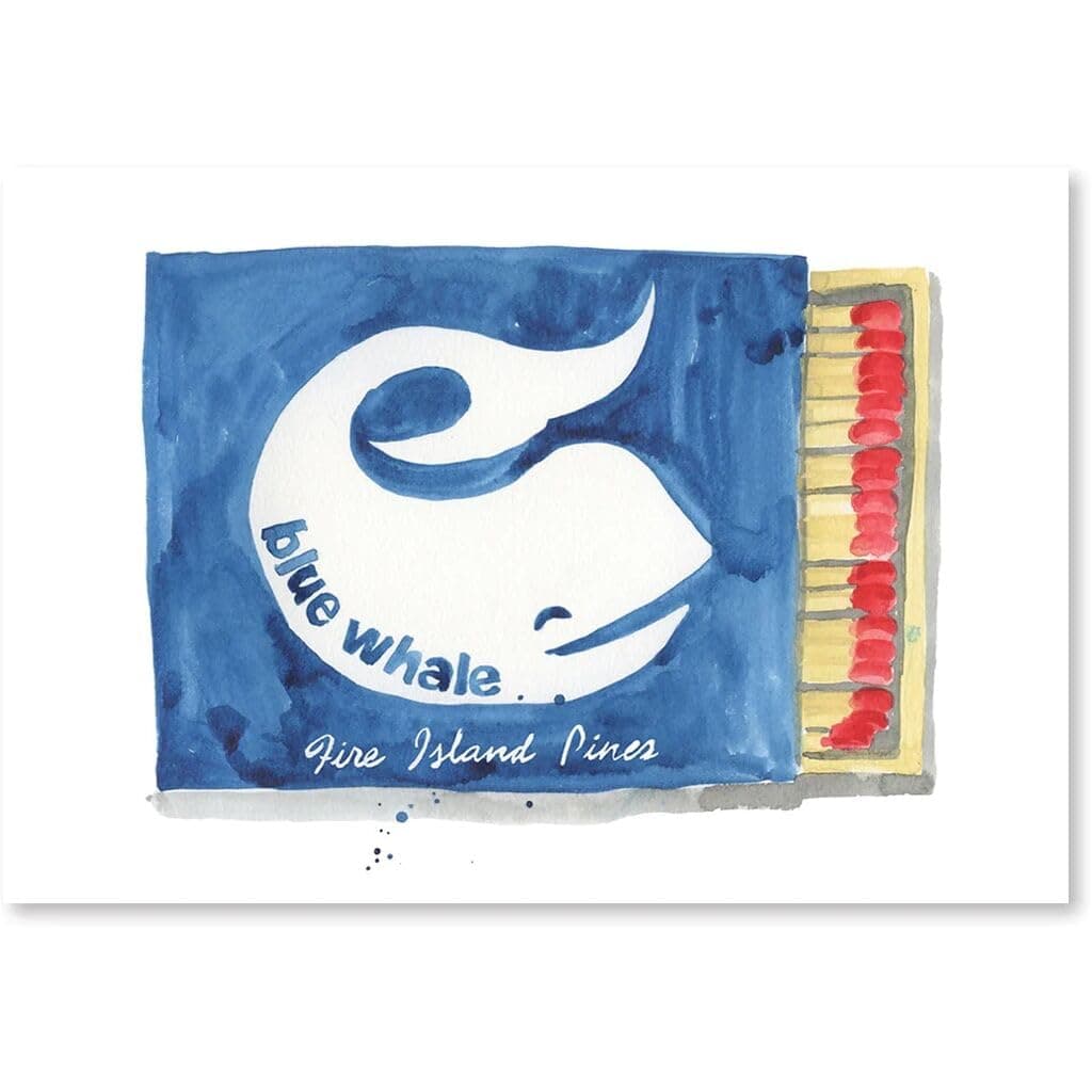 FURBISH Travel Wall Art Print - Blue Whale Matchbook - Aesthetic Wall Decor, Modern Wall Art, Preppy Room Decor - Maximalist Wall Prints for Living Room - Fire Island Poster (5X7, Unframed)