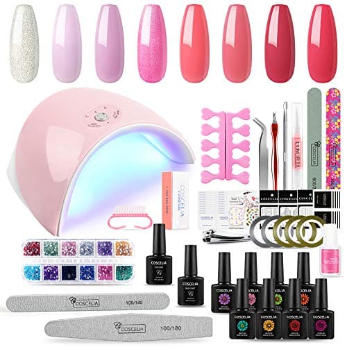 Gel Nail Polish Kit with 36W LED Nail Light Lamp, 8 Colors Soak Off Gel Polish Set Top Base Coat,Nail Art Tools for Nail Salon Use