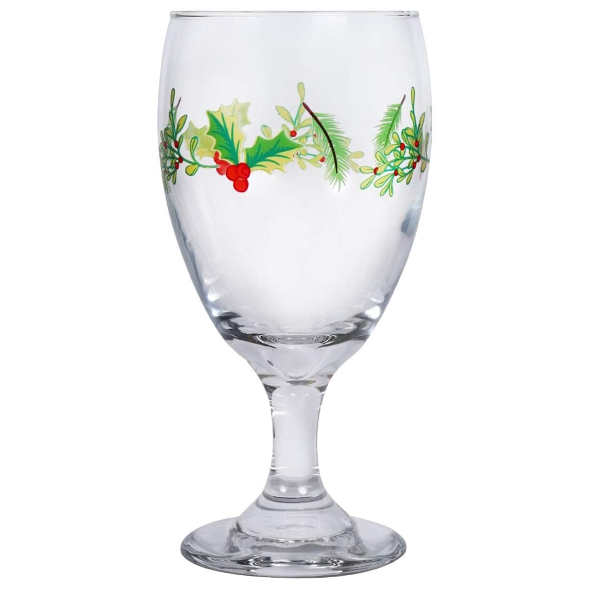 Holiday Christmas Holly Berry Clear Glass Goblet Set (Case of 4)
