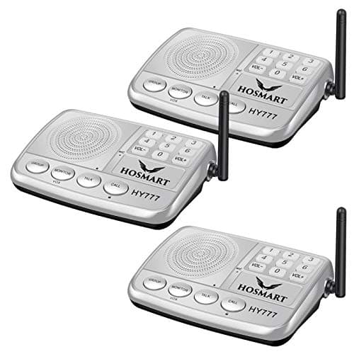 Hosmart wireless intercom system, ½ mile long range, 7 channel security radio intercom for home or office (3 stations, silver)