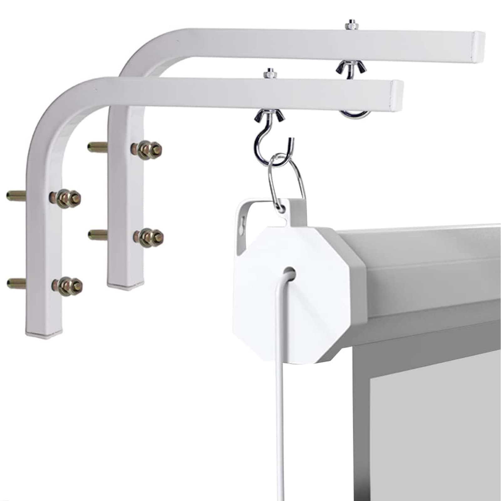 Makingtec Universal Projector Screen Ceiling Mount, 2 Pcs L-Brackets Wall Hanging 6.5 Inch Adjustable Extension With Hook Kit For Home Office And Movie Screens