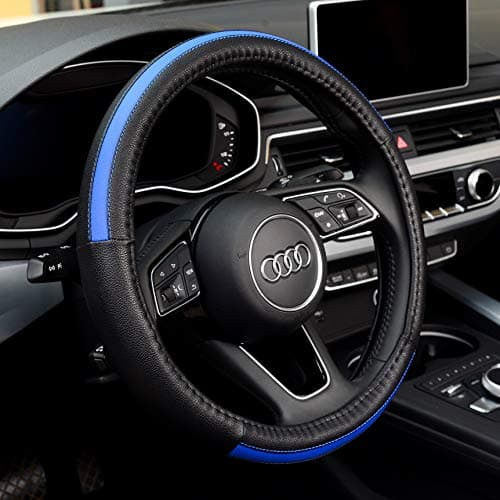 LABBYWAY Microfiber Leather Auto Car Steering Wheel Cover, Universal 15 inch for Suvs,Vans,Trucks (Black and Blue)