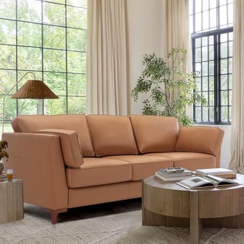 COLAMY 93" Faux Leather Sofa Couch for Living Room, Modern 3 Seater Oversized Sofa Couch with Comfy Cushion and Wood Legs, Upholstered 3-Seat Sofas for Bedroom Office Apartment, Brown