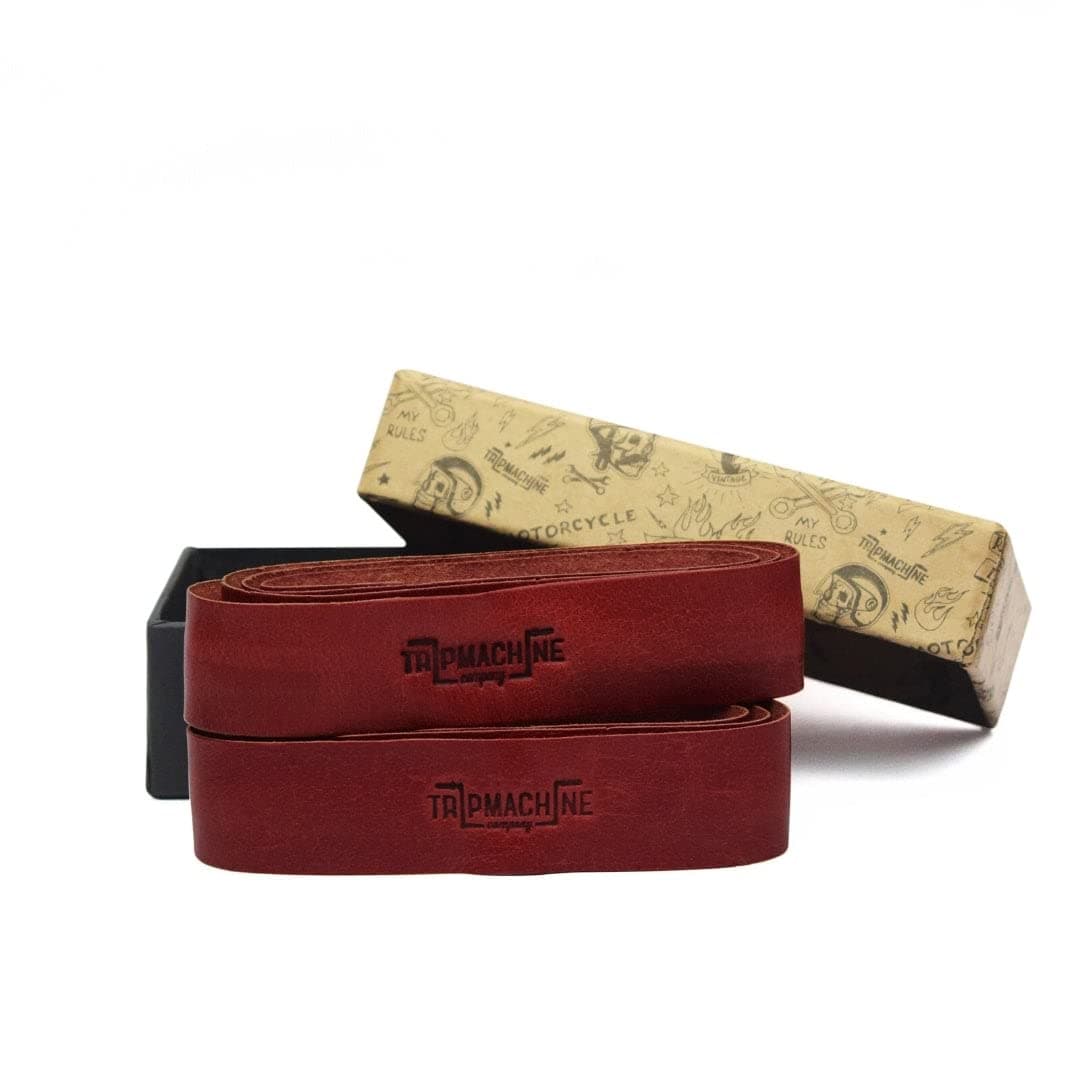 Trip Machine Company Leather Motorcycle Grips Wrap Cherry Red
