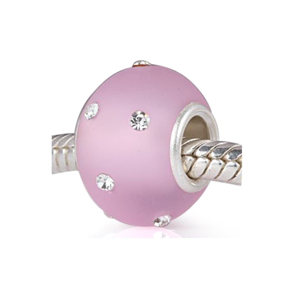 Everbling Kera Style Pink Murano Frosted Glass Bead October Birthstone 925 Sterling Silver Solid Core Charm Fits European Charm Bracelet