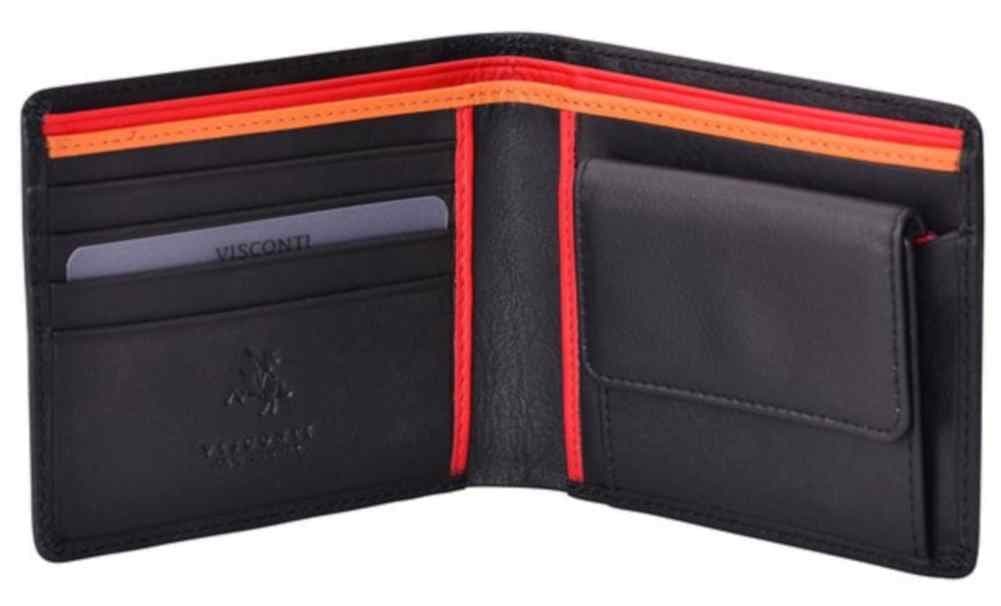 Visconti Bond BD10 Mens Black with Multi Color Soft Thin Leather Bifold Wallet