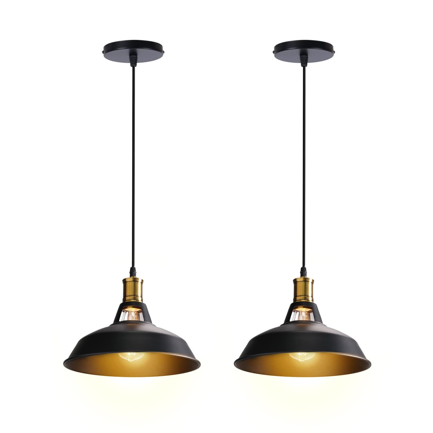 Industrial Chandelier, Black Chandelier E27 Copper Base, Vintage Barn Chandelier, Matt Paint Black Pendant Light Fixtures, Suitable for Living Room, Bar, Kitchen (2 Pieces)