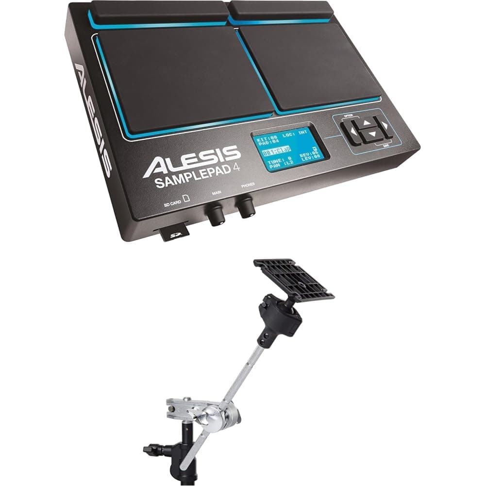 Alesis Sample Pad 4 + Multipad Clamp - Percussion/Sample Triggering Instrument with 4 Velocity Sensitive Pads & Mounting System With 15-Inch Boom Arm