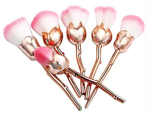 6pcs Metal Makeup Brushes Set Rose Flower Foundation Powder Contour Base Make Up Brush Makeup Professional Foundation Blush Powder 6pcs Soft Cute Rose Gold Pink Makeup Brushes Set