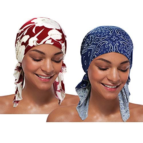 2 Pieces Chemo Hat Turban Beanie, Pre-Tied Headwraps Headwear for Women