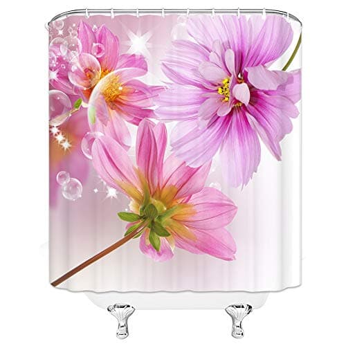 AMHNF Flower Shower Curtain Fresh Pink Floral Bubble Dreamy Vivid 3D Printed Home Bathroom Decor Quick Dry Fabric with 12 Hooks，70x70 Inch，Blush Purple