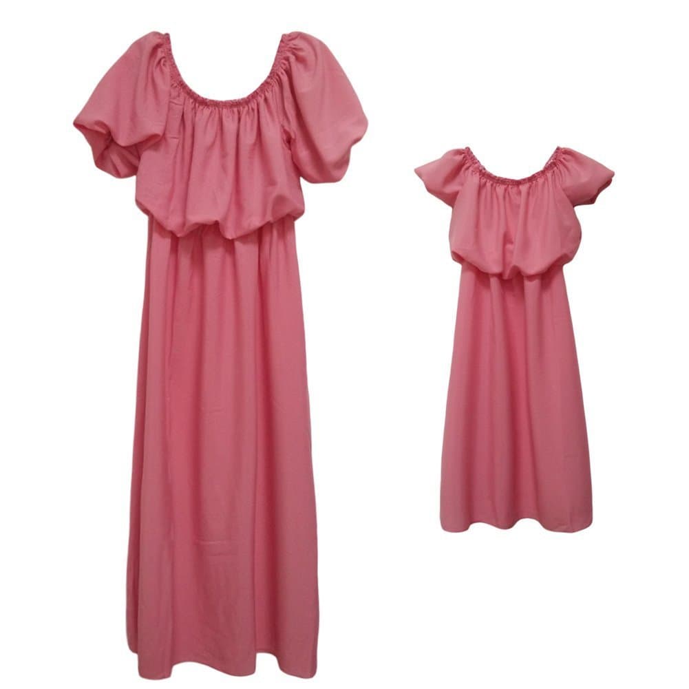 Tomsent Casual Mother Daughter Chiffon Strapless Mom Kids Matching Outfits Long Maxi Beach Party Dress Family Look Clothes