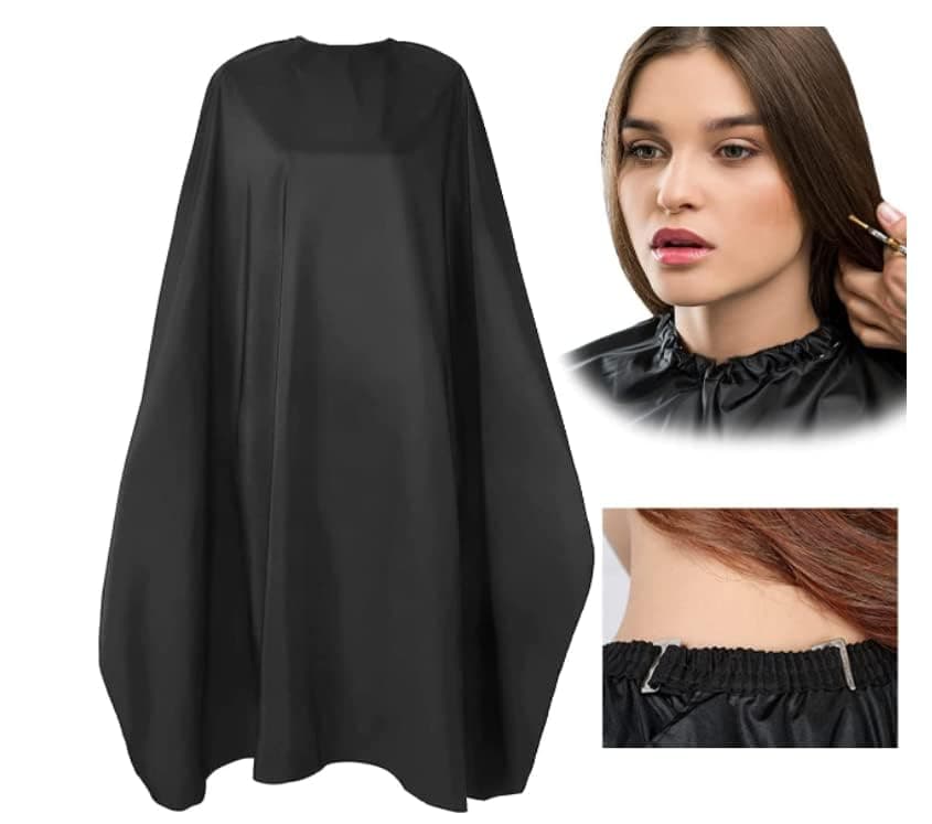 Nylon Hair Cutting Waterproof Professional Barber Apron Cape with Snap Hook Closure Salon Sheet for Men and Women (Black, 1 Pack)