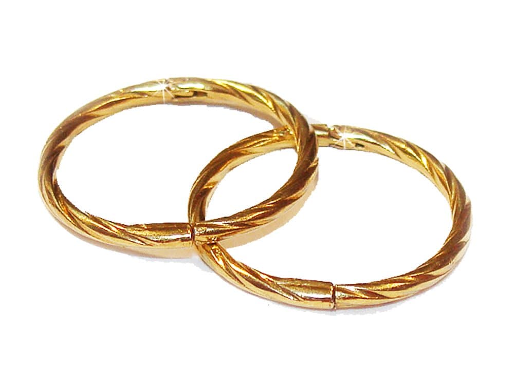 Hinged Hoop Earrings Twisted 14mm 22k Gold Over Solid Sterling Silver Twisted Hinged Hoop Earrings, Easy on & Off !